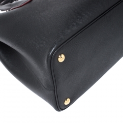 Pre Owned Prada Black Saffiano Cuir Leather Medium Double Handle Tote