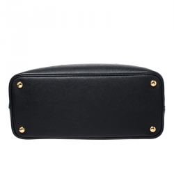 Pre Owned Prada Black Saffiano Cuir Leather Medium Double Handle Tote