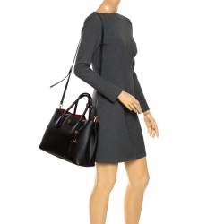 Pre Owned Prada Black Saffiano Cuir Leather Medium Double Handle Tote
