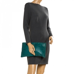 Pre Owned Prada Green Woven Leather Madras Clutch