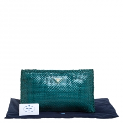 Pre Owned Prada Green Woven Leather Madras Clutch