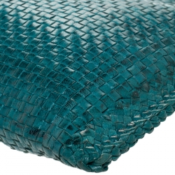 Pre Owned Prada Green Woven Leather Madras Clutch