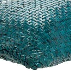 Pre Owned Prada Green Woven Leather Madras Clutch