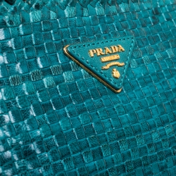 Pre Owned Prada Green Woven Leather Madras Clutch