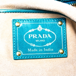 Pre Owned Prada Green Woven Leather Madras Clutch