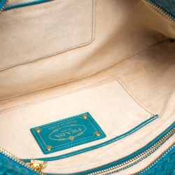 Pre Owned Prada Green Woven Leather Madras Clutch