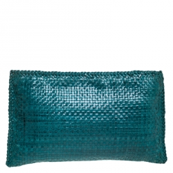 Pre Owned Prada Green Woven Leather Madras Clutch