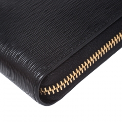 Pre Owned Prada Black Vitello Move Patent Leather Zip Around Wallet