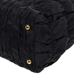 Pre Owned Prada Black Tessuto Gaufre Nylon and Leather Tote 