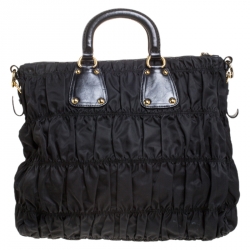 Pre Owned Prada Black Tessuto Gaufre Nylon and Leather Tote 