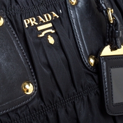 Pre Owned Prada Black Tessuto Gaufre Nylon and Leather Tote 
