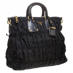 Pre Owned Prada Black Tessuto Gaufre Nylon and Leather Tote 