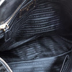 Pre Owned Prada Black Tessuto Gaufre Nylon and Leather Tote 