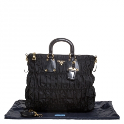 Pre Owned Prada Black Tessuto Gaufre Nylon and Leather Tote 