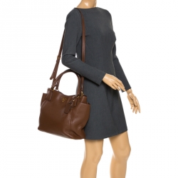 Pre Owned Prada Brown Vitello Daino Leather Side Pocket Tote