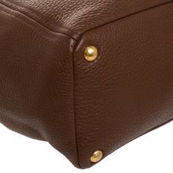 Pre Owned Prada Brown Vitello Daino Leather Side Pocket Tote