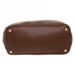 Pre Owned Prada Brown Vitello Daino Leather Side Pocket Tote