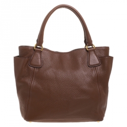 Pre Owned Prada Brown Vitello Daino Leather Side Pocket Tote