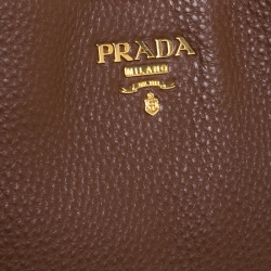 Pre Owned Prada Brown Vitello Daino Leather Side Pocket Tote