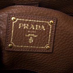 Pre Owned Prada Brown Vitello Daino Leather Side Pocket Tote