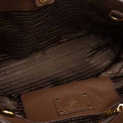 Pre Owned Prada Brown Vitello Daino Leather Side Pocket Tote