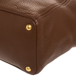 Pre Owned Prada Brown Vitello Daino Leather Side Pocket Tote