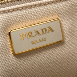 Pre Owned Prada Off White/Blue Printed Canvas Large Canapa Tote