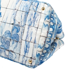 Pre Owned Prada Off White/Blue Printed Canvas Large Canapa Tote