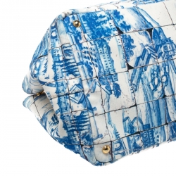 Pre Owned Prada Off White/Blue Printed Canvas Large Canapa Tote