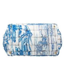 Pre Owned Prada Off White/Blue Printed Canvas Large Canapa Tote