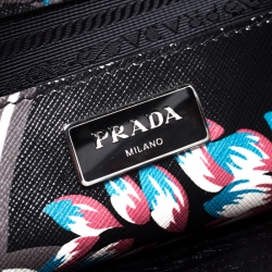 Pre Owned Prada Black/Multicolor Floral Print Leather Sound Lock Tote