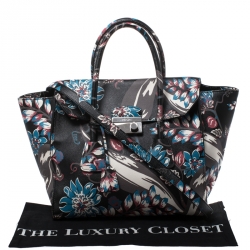 Pre Owned Prada Black/Multicolor Floral Print Leather Sound Lock Tote