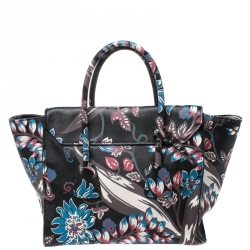 Pre Owned Prada Black/Multicolor Floral Print Leather Sound Lock Tote