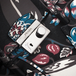 Pre Owned Prada Black/Multicolor Floral Print Leather Sound Lock Tote