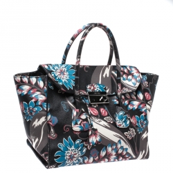 Pre Owned Prada Black/Multicolor Floral Print Leather Sound Lock Tote