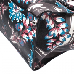 Pre Owned Prada Black/Multicolor Floral Print Leather Sound Lock Tote