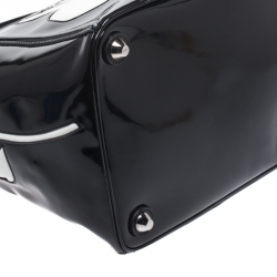 Pre Owned Prada Black Patent Leather Spazzolato Flower Top Handle Bag