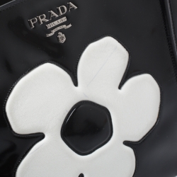 Pre Owned Prada Black Patent Leather Spazzolato Flower Top Handle Bag