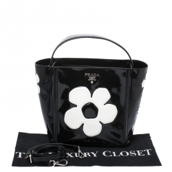 Pre Owned Prada Black Patent Leather Spazzolato Flower Top Handle Bag