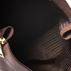 Pre Owned Prada Dark Brown Vitello Daino Leather Side Zip Tote