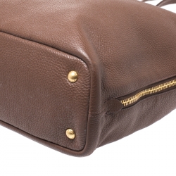 Pre Owned Prada Dark Brown Vitello Daino Leather Side Zip Tote