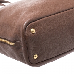 Pre Owned Prada Dark Brown Vitello Daino Leather Side Zip Tote