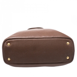 Pre Owned Prada Dark Brown Vitello Daino Leather Side Zip Tote