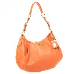 Pre Owned Prada Orange Large Soft Calf Hobo