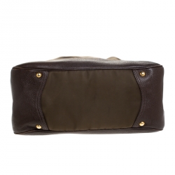 Pre Owned Prada Brown/Green Nylon and Leather Buckle Tote