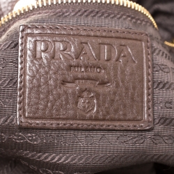 Pre Owned Prada Brown/Green Nylon and Leather Buckle Tote