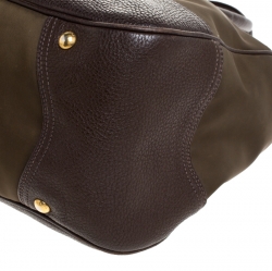 Pre Owned Prada Brown/Green Nylon and Leather Buckle Tote