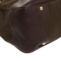 Pre Owned Prada Brown/Green Nylon and Leather Buckle Tote