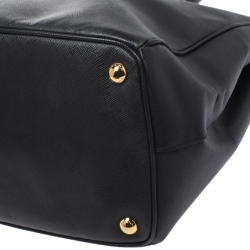 Pre Owned Prada Black Saffiano Lux Leather Medium Galleria Double Zip Tote