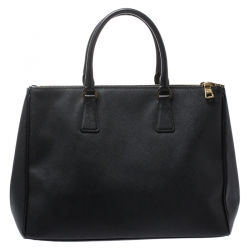 Pre Owned Prada Black Saffiano Lux Leather Medium Galleria Double Zip Tote